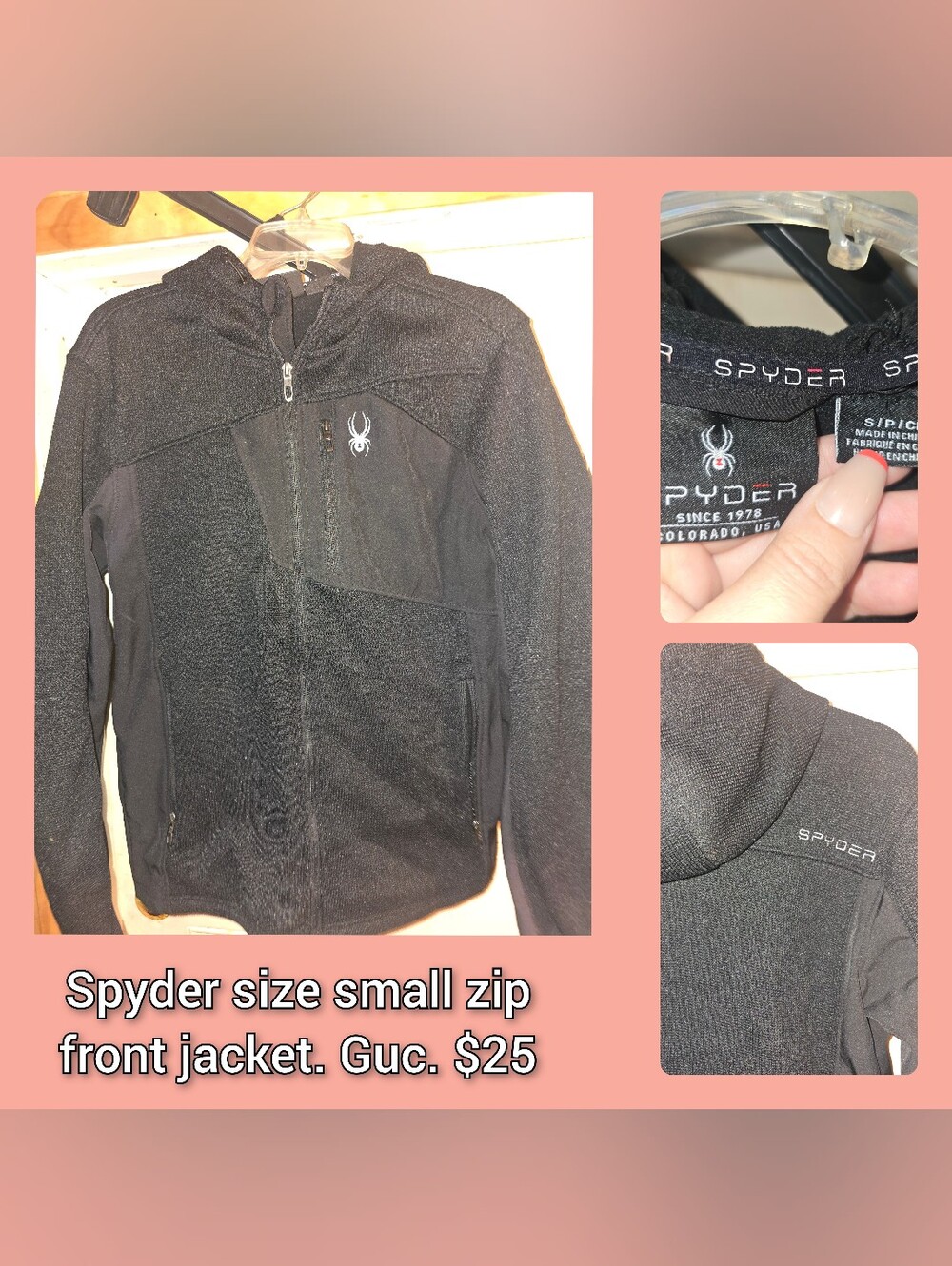 Spyder Black Hooded Full-Zip Jacket